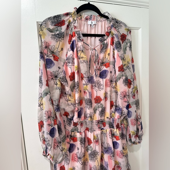 NSR floral print pink smocked waist ruffle dress smocked cuffs - Picture 4 of 13